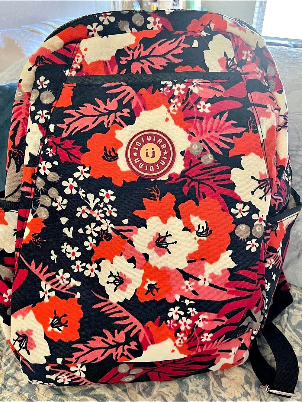 Insular Floral Backpack in Navy, Orange & Pink